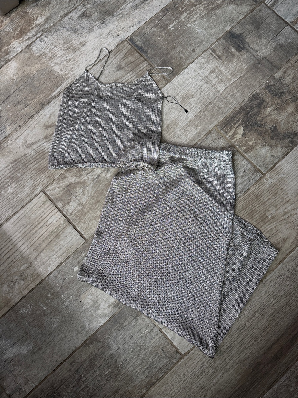 Sparkle Knit Silver Tank and Skirt Set